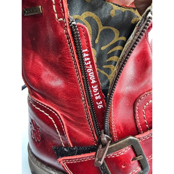 Fly London Women's Red  Leather Seku Wedge Buckled Ankle Boots Sz (5.5) 36 2907 - Picture 6 of 16